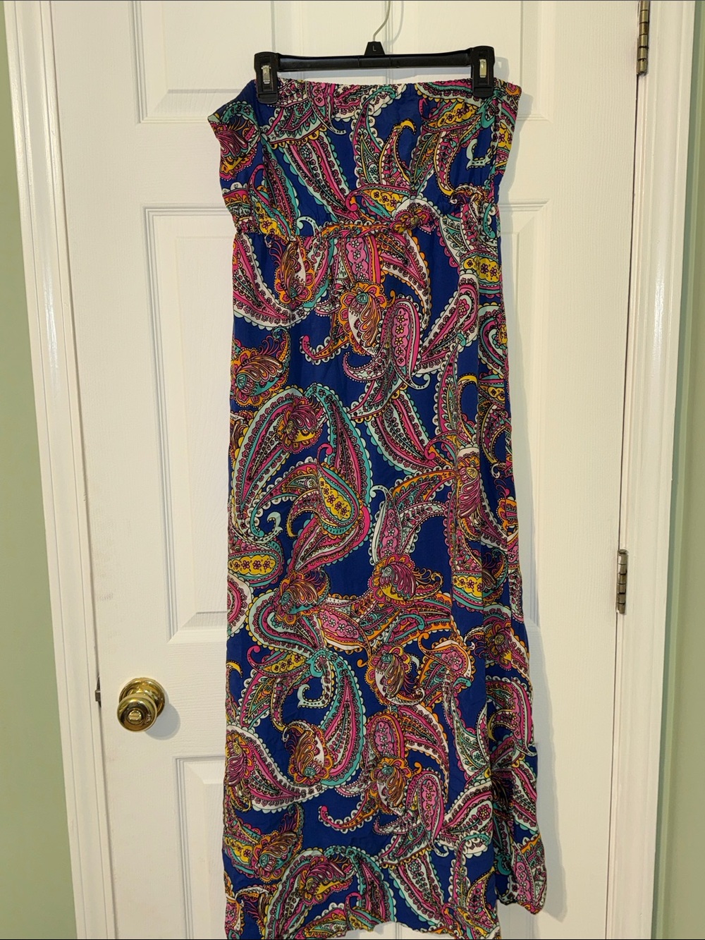 Banana Republic Blue Paisley Maxi Dress with Pink, Yellow & Green Accents